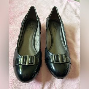 Life Stride Buckle Black Patent Slip On Flat